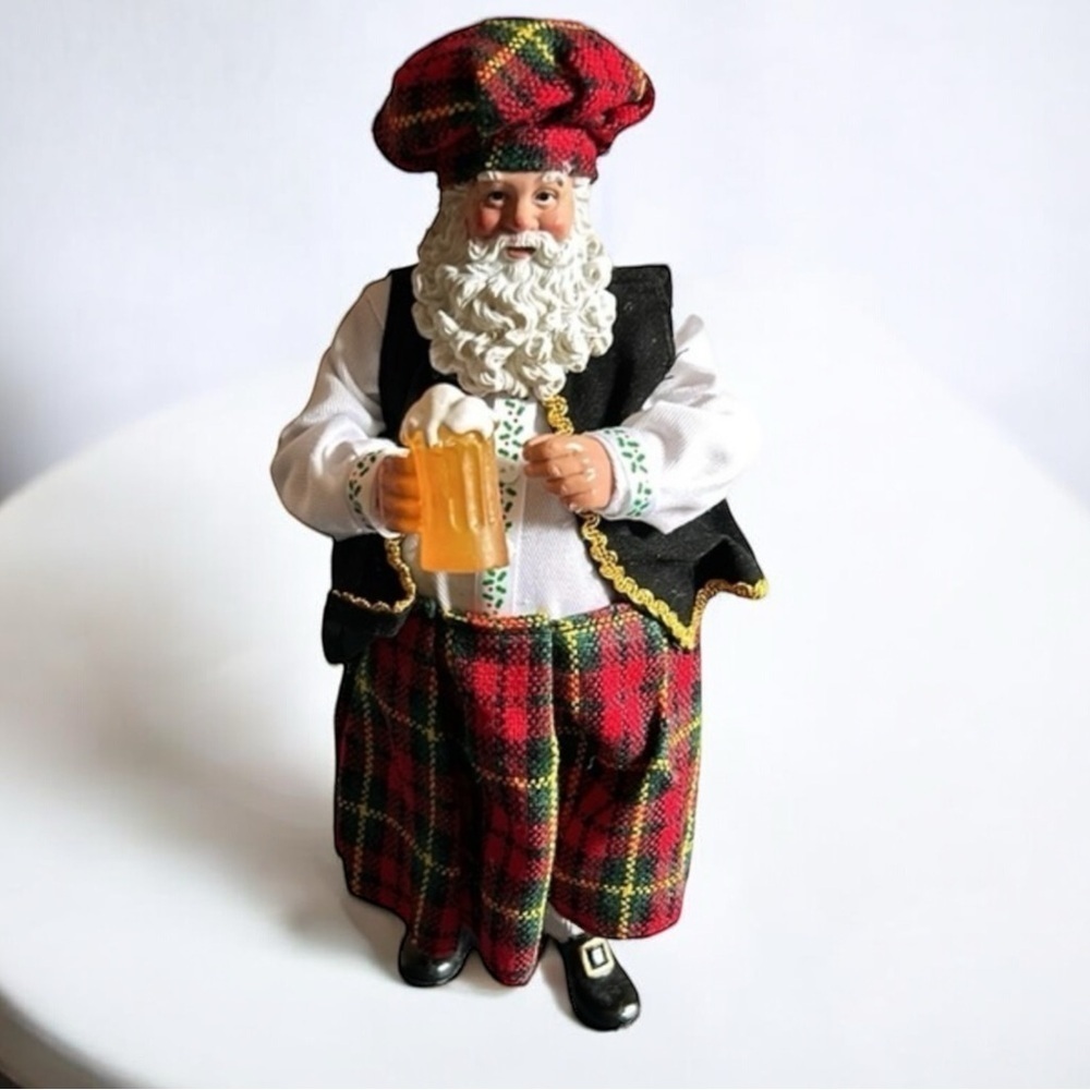 Santa Claus Scottish Plaid Kilt Figure with Beer Stein Rare